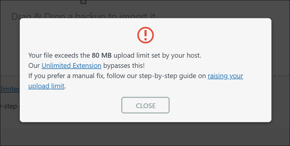 Your file exceeds the 80 MB upload limit set by your host. Our Unlimited Extension bypasses this!If you prefer a manual fix, follow our step-by-step guid on raising.your upload limit.