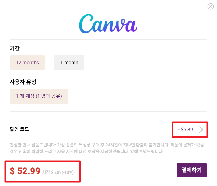 Canva 할인 가격