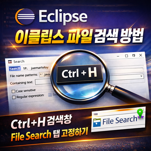 이클립스 파일 검색 방법: Ctrl+H 검색창 File Search 탭으로 고정하기 1 이클립스 파일 검색 방법: Ctrl+H 검색창 File Search 탭으로 고정하기