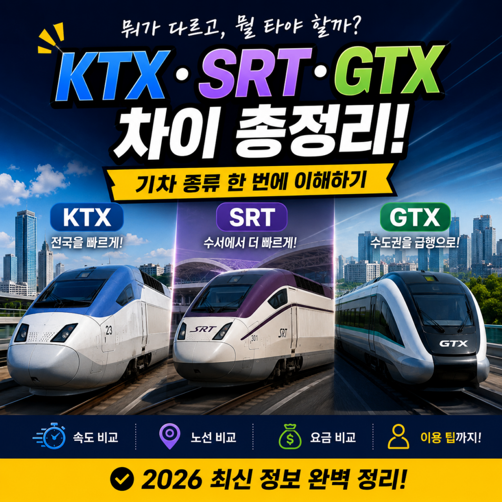 KTX SRT GTX 차이 총정리! 기차 종류 한 번에 이해하기 1 KTX SRT GTX 차이 총정리! 기차 종류 한 번에 이해하기
