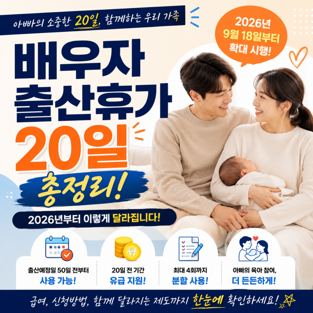 배우자 출산휴가 20일 확대 총정리! 2026년부터 달라지는 사용 시기·급여·신청방법 한눈에